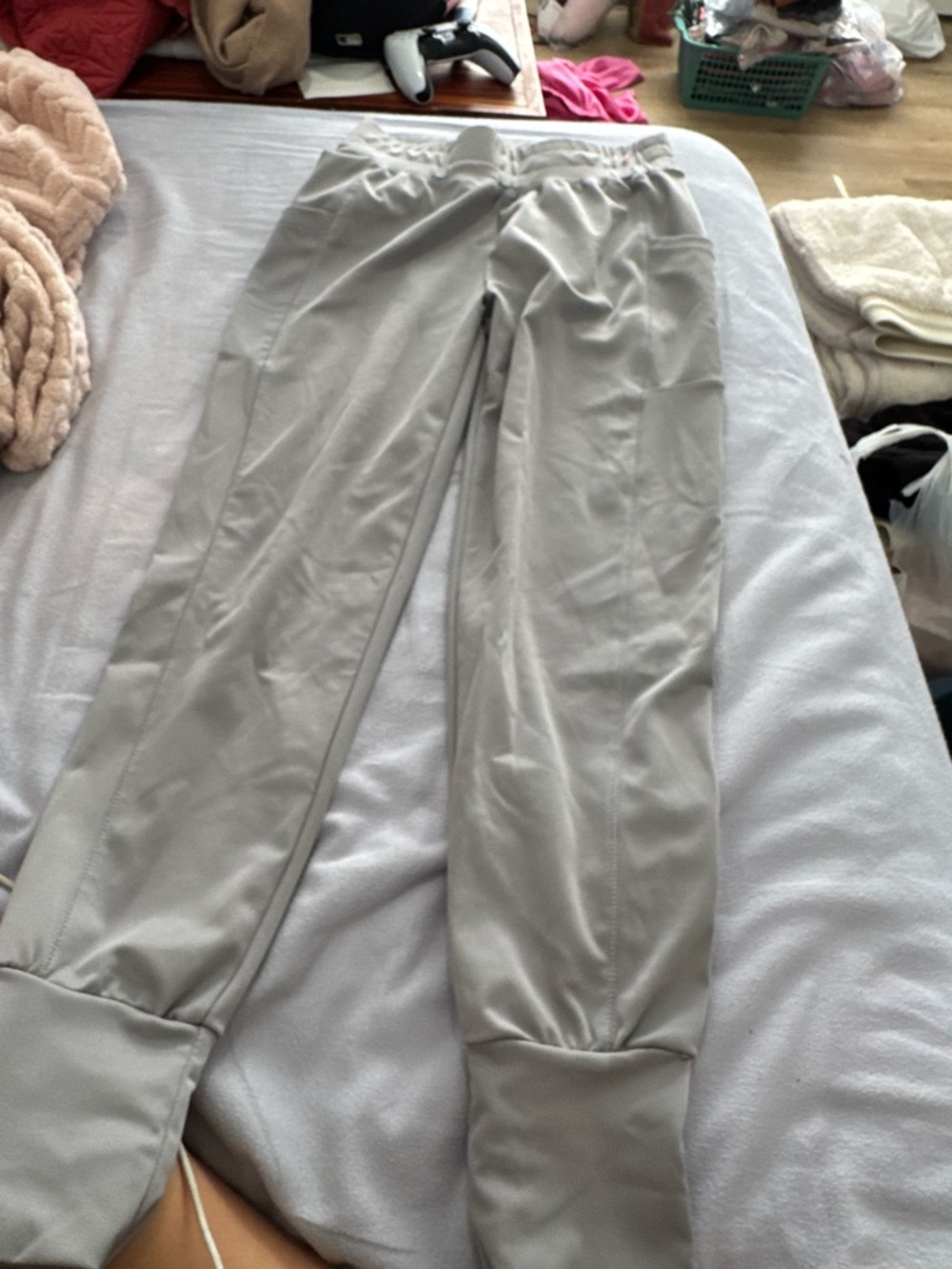 Women's Light Gray Track Joggers with Elastic Waist